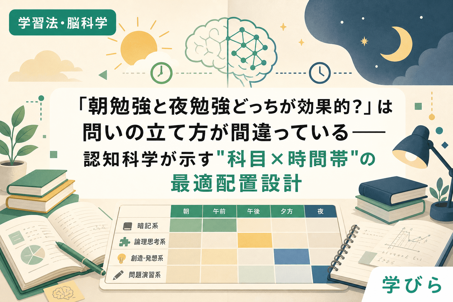 「朝勉強と夜勉強どっちが効果的?」は問いの立て方が間違っている――認知科学が示す"科目×時間帯"の最適配置設計