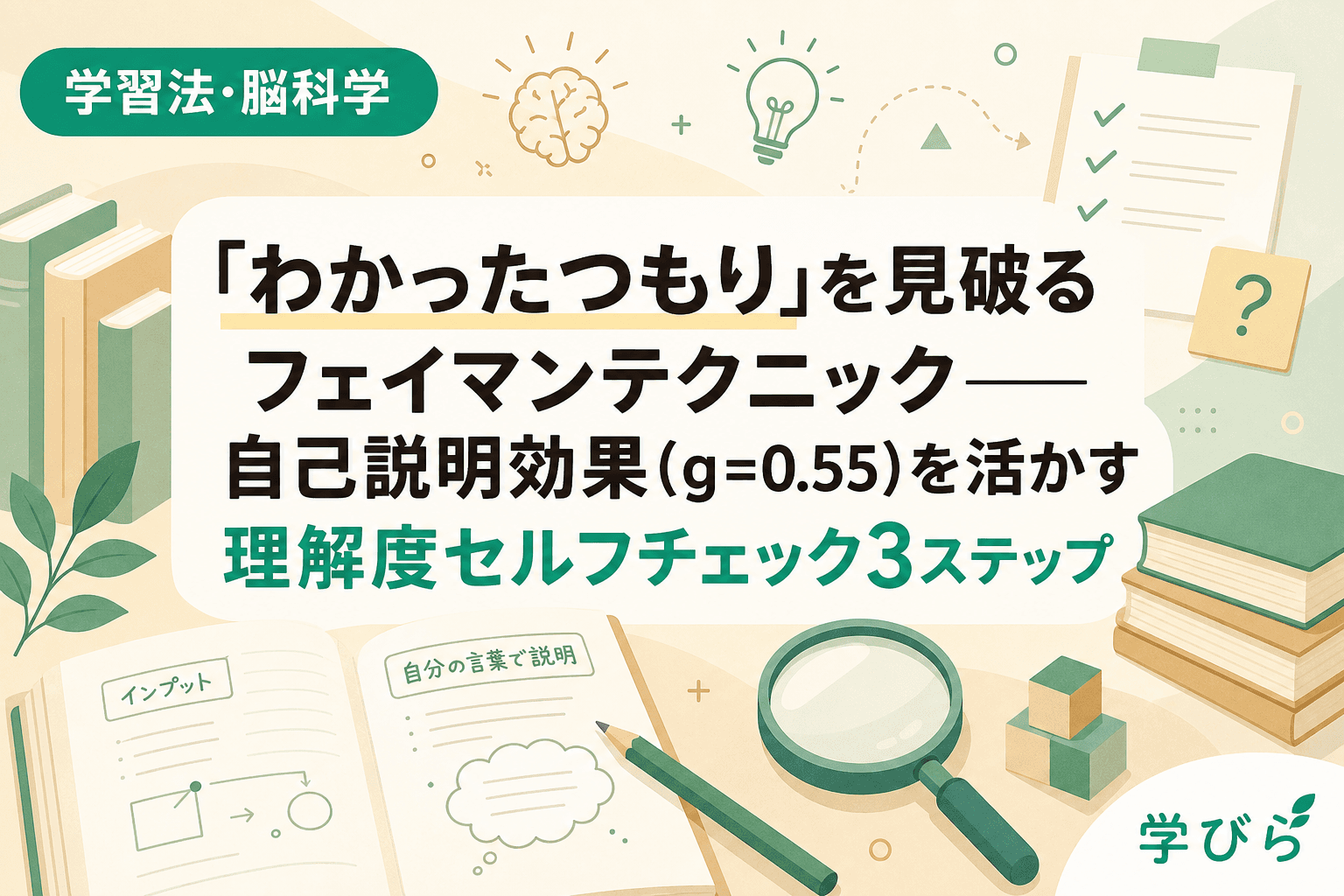 「わかったつもり」を見破るフェイマンテクニック――自己説明効果(g=0.55)を活かす理解度セルフチェック3ステップ
