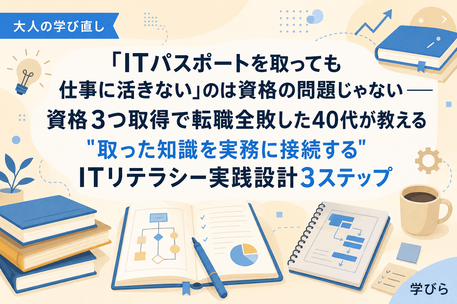 「ITパスポートを取っても仕事に活きない」のは資格の問題じゃない――資格3つ取得で転職全敗した40代が教える"取った知識を実務に接続する"ITリテラシー実践設計3ステップ