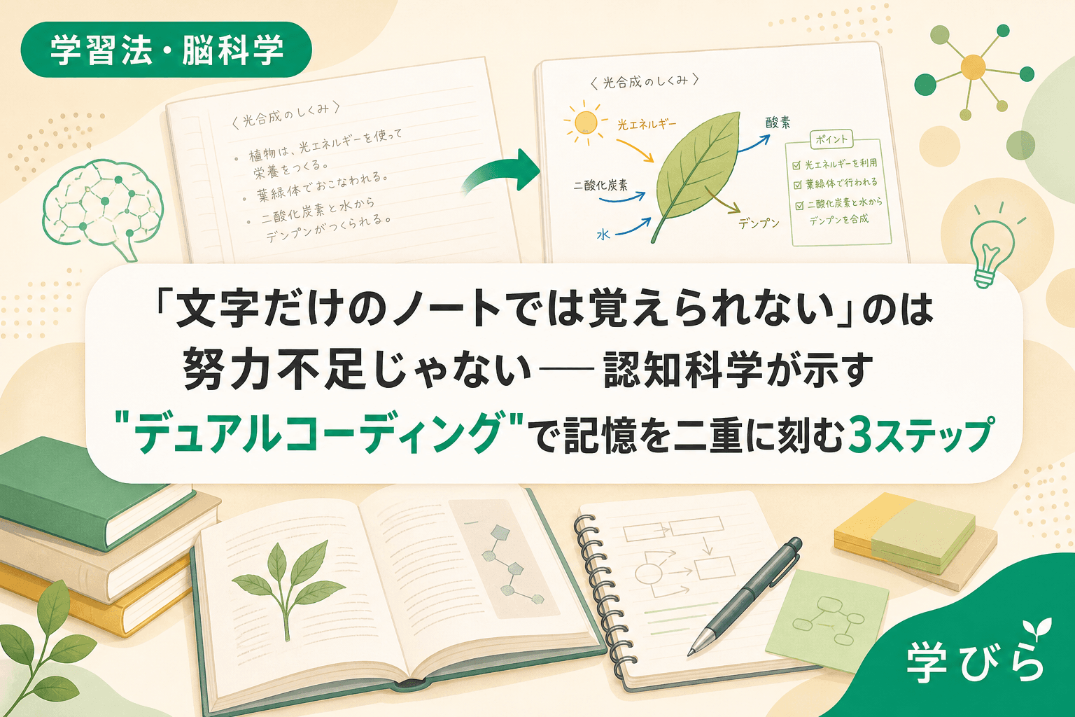 「文字だけのノートでは覚えられない」のは努力不足じゃない――認知科学が示す"デュアルコーディング"で記憶を二重に刻む3ステップ