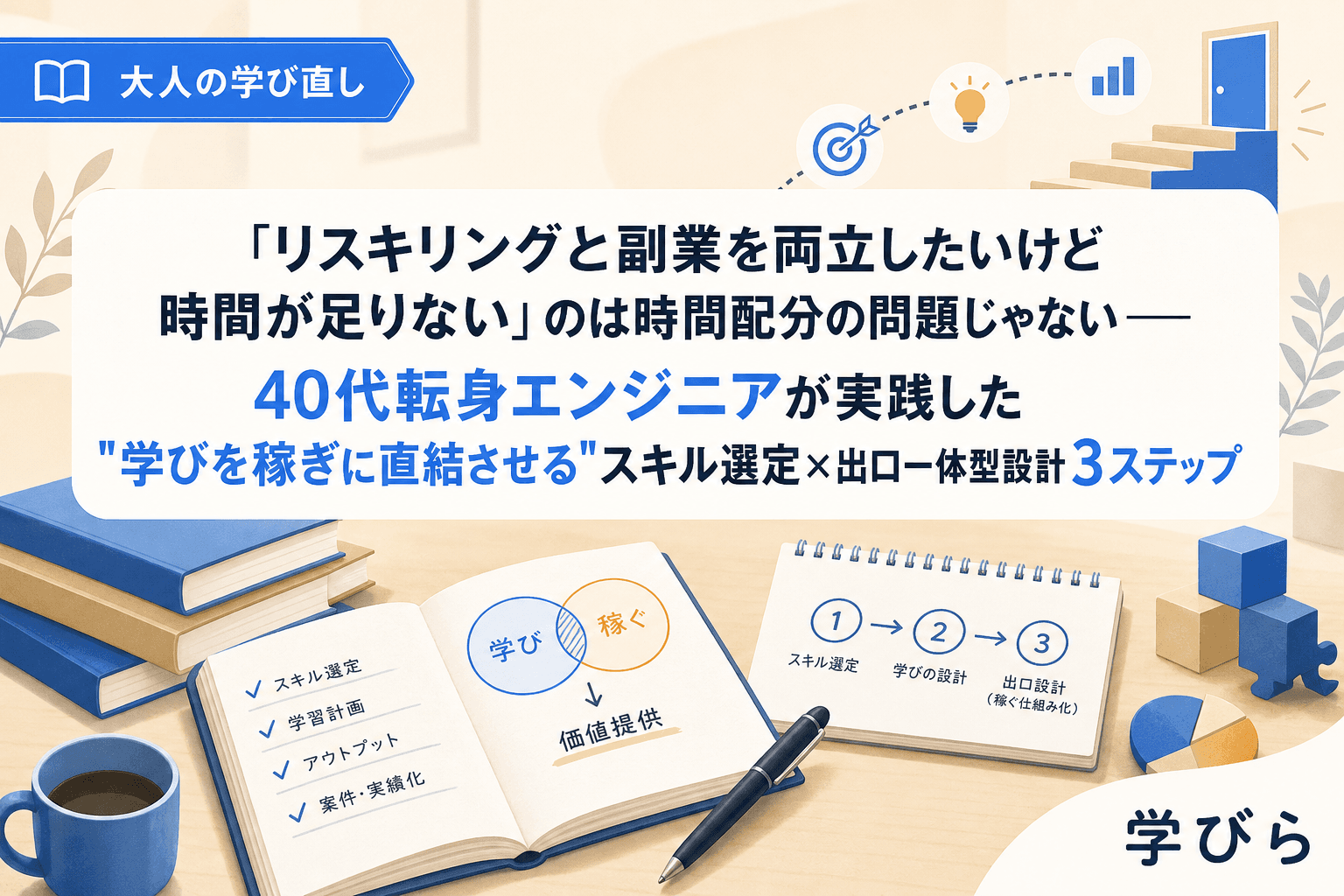 「リスキリングと副業を両立したいけど時間が足りない」のは時間配分の問題じゃない――40代転身エンジニアが実践した"学びを稼ぎに直結させる"スキル選定×出口一体型設計3ステップ